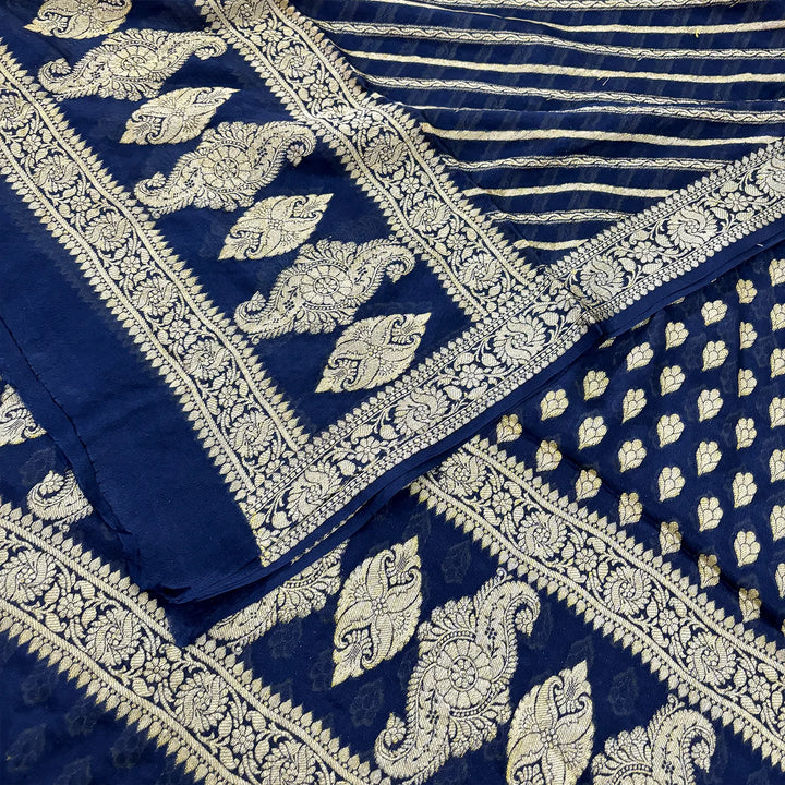 Navy Blue Jaguar Kalli Georgette Silk Banarasi Suit