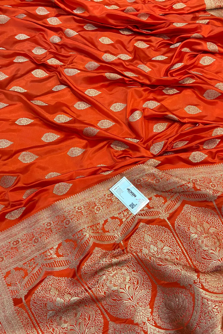 Orange Badami Buta Katan Silk Banarasi Saree