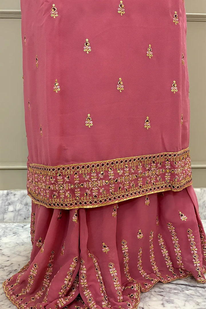 Peach Golden Zari Crepe Silk Salwar Suit