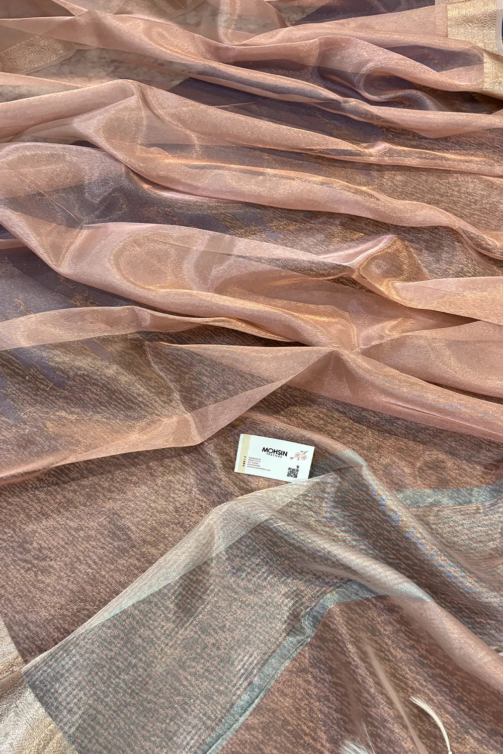 Peach Golden Zari Tissue Silk Banarasi Saree