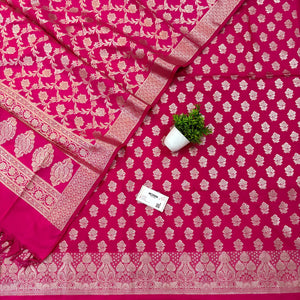 Pink Golden Zari Katan Silk Banarasi Suit