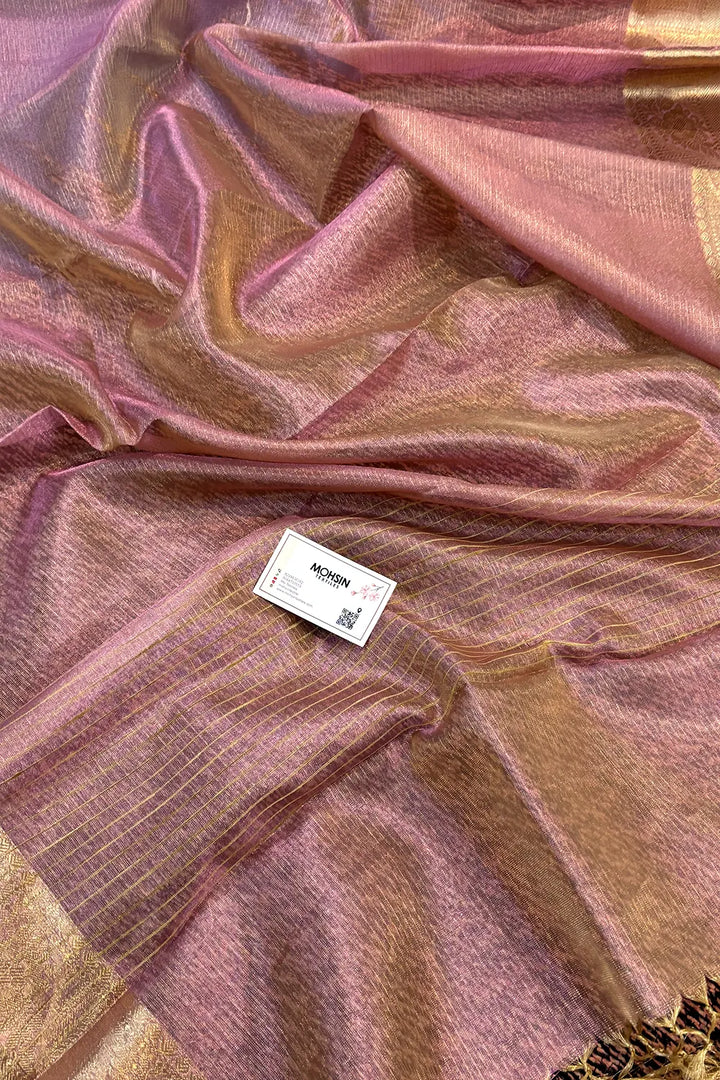 Pink Golden Zari Tissue Silk Banarasi Saree