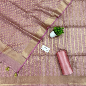 Pink Golden Zari Tissue Silk Banarasi Suit