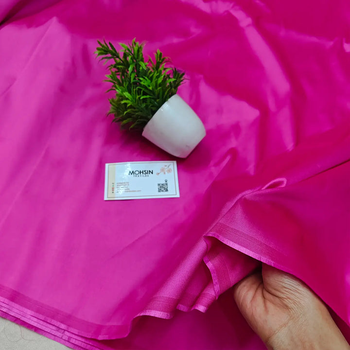 Pink Plain Satin Silk Banarasi Fabric