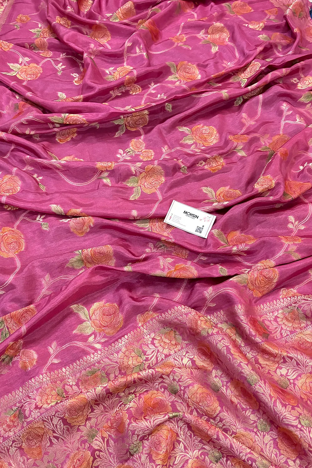 Pink Rosy Jaal Georgette Silk Banarasi Saree