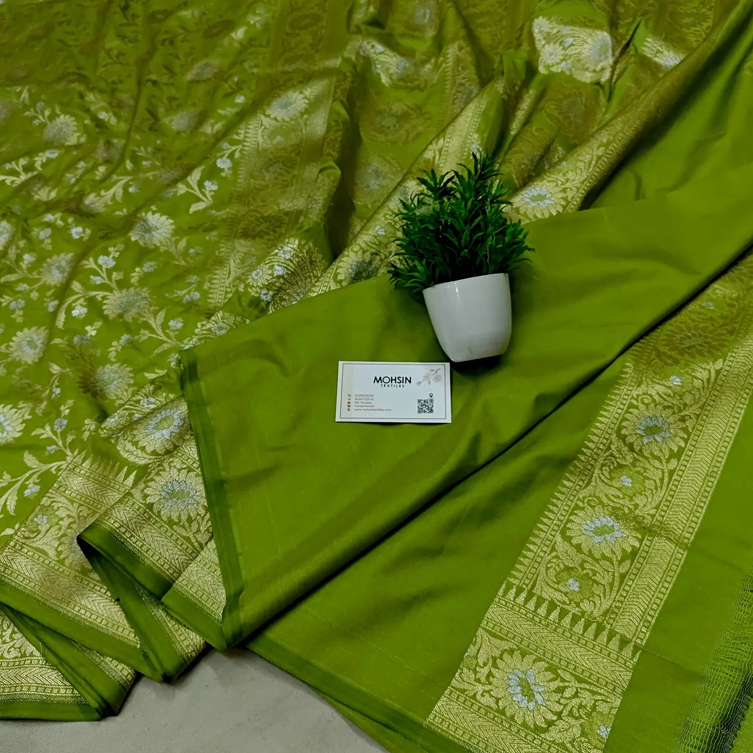 Pista Ganga Jamuna Crepe Silk Banarasi Saree