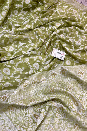 Pista Resham Silk Banarasi Saree