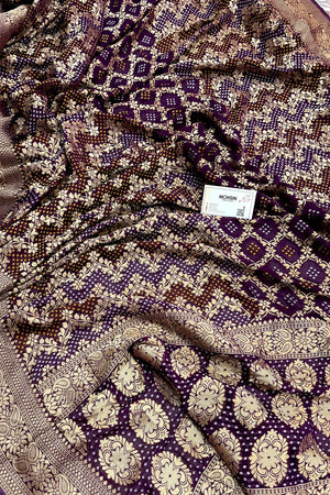 Purple Bandhej Georgette Silk Banarasi Saree