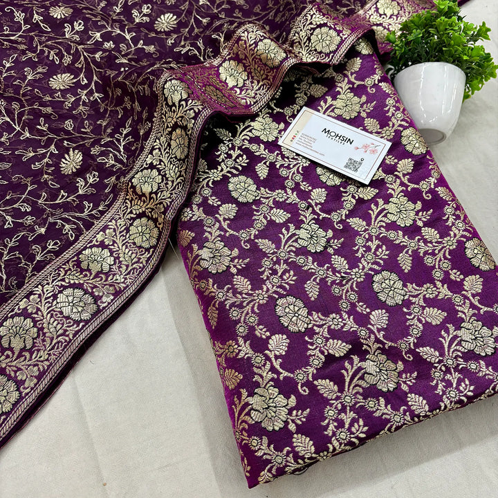 Purple Golden Zari Kimkhab Silk Banarasi Gharara
