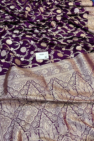 Purple Laabela Jaal Katan Silk Banarasi Saree