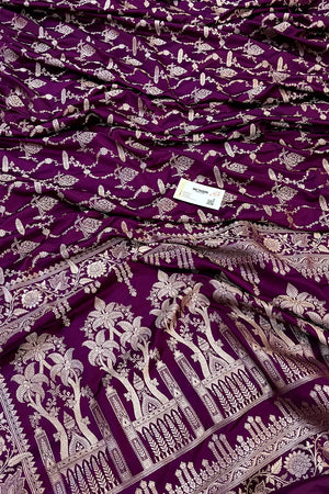Purple Masakali Katan Silk Banarasi Saree