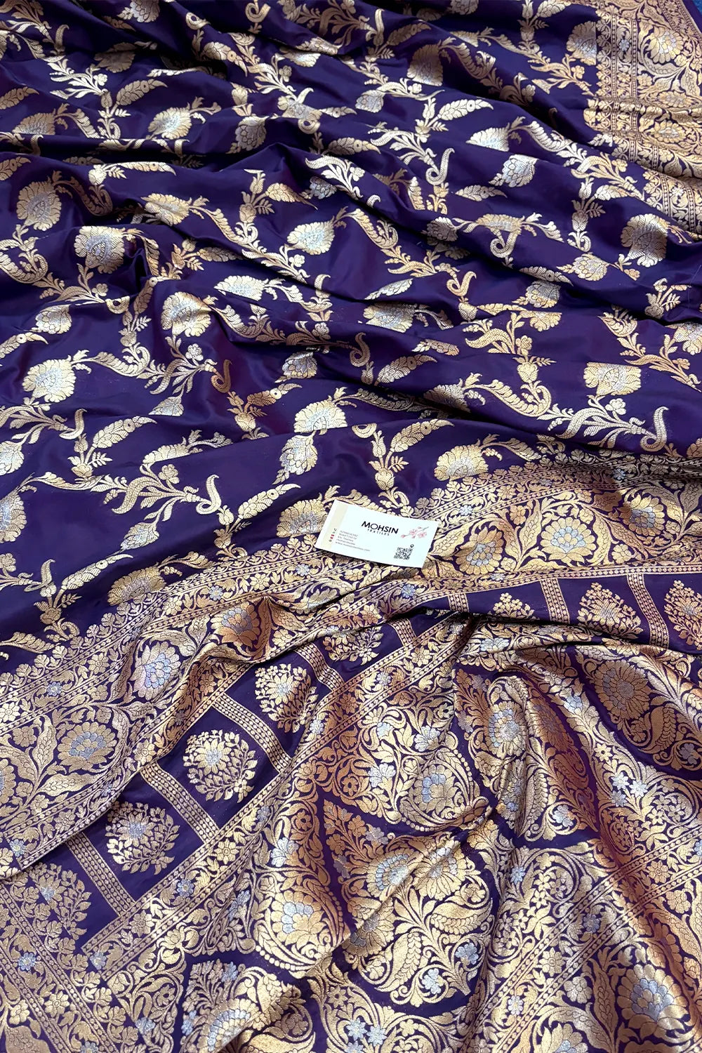 Purple Miracle Jaal Katan Silk Banarasi Saree