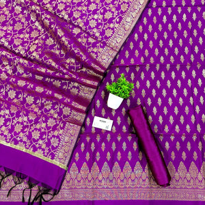 Purple Parvat Buti Satin Silk Banarasi Suit