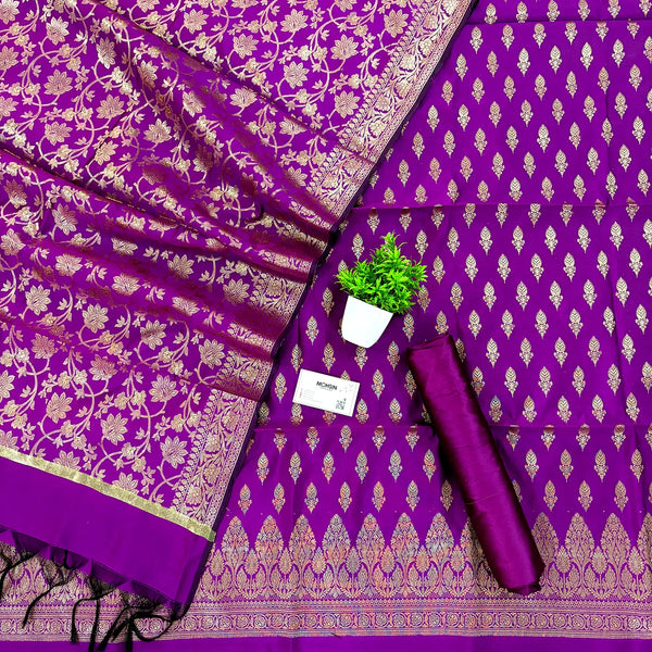 Purple Parvat Buti Satin Silk Banarasi Suit