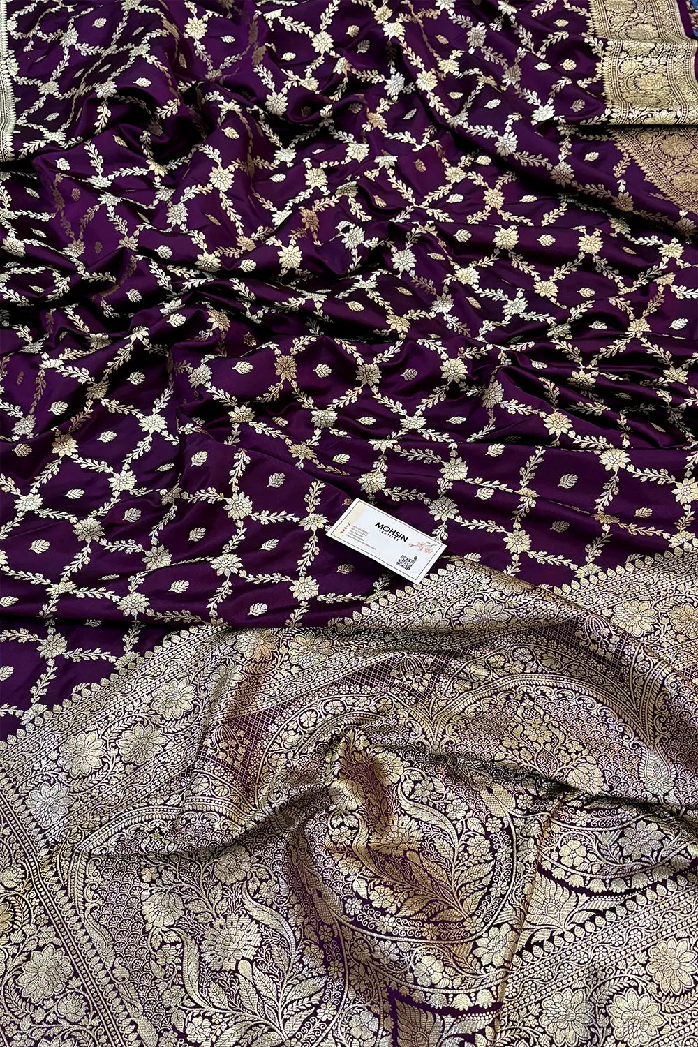 Purple Qaidi Buti Katan Silk Banarasi Saree