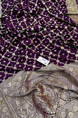 Purple Qaidi Buti Katan Silk Banarasi Saree