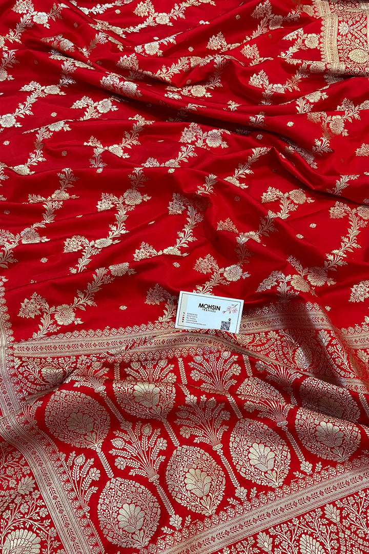 Red Papakipari Katan Silk Banarasi Saree