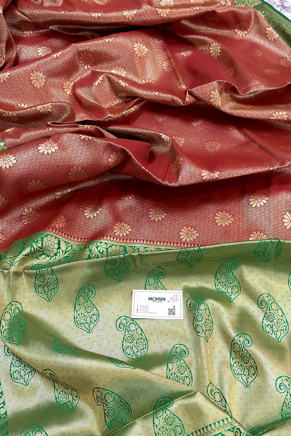 Red and Green Brocade Banarasi Silk Saree