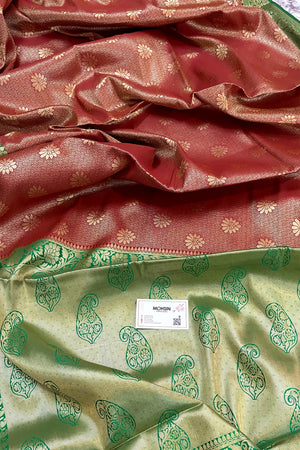 Red and Green Brocade Banarasi Silk Saree