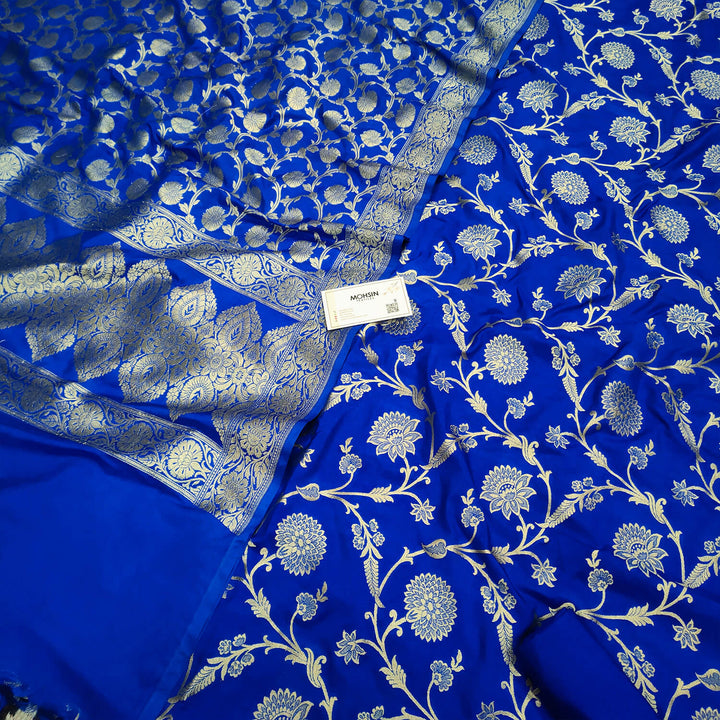 Royal Blue Golden Zari Katan Silk Banarasi Suit