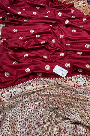 Sonakshi Sinha Maroon Chand Tara Katan Silk Banarasi Saree