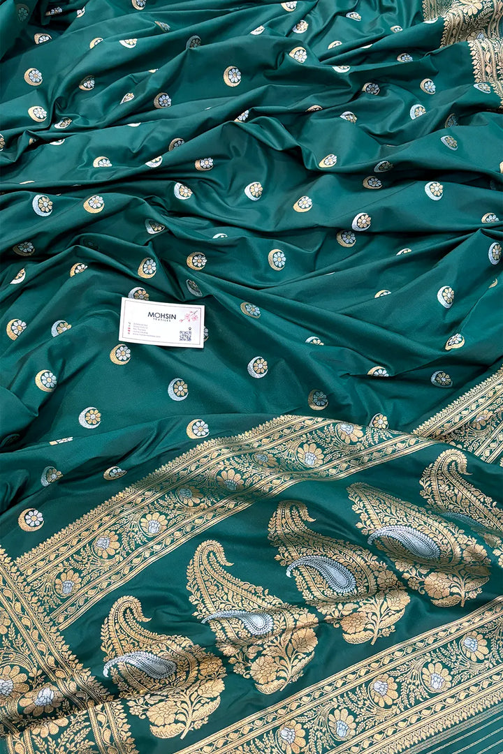 Teal Chand Tara Katan Silk Banarasi Saree