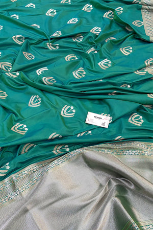 Teal Golden Zari Katan Silk Banarasi Saree