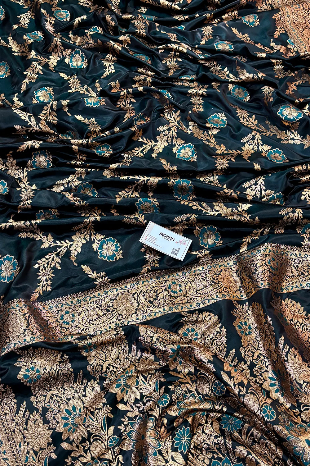 Teal Henna Jaal Katan Silk Banarasi Saree