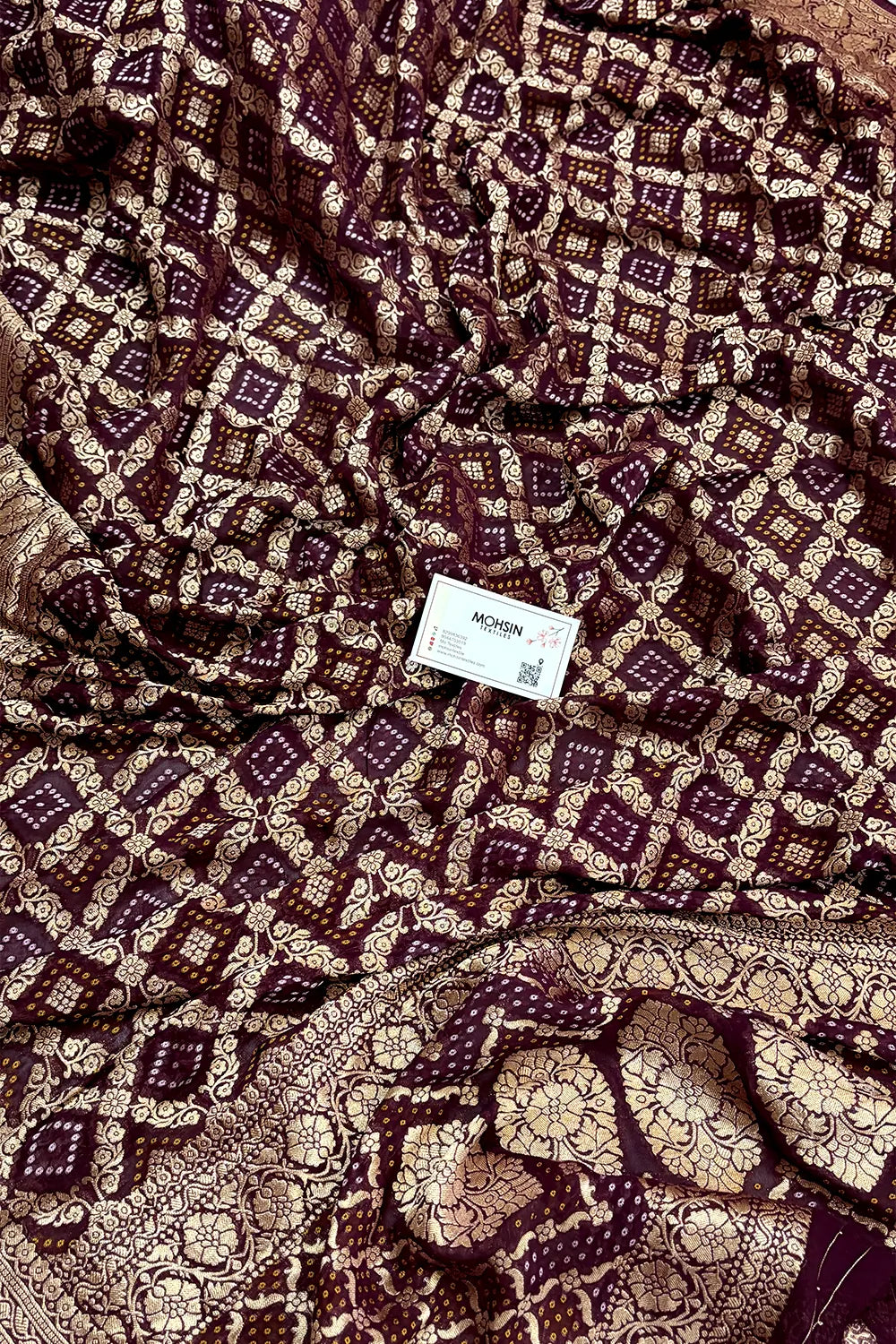 Wine Bandhej Georgette Silk Banarasi Saree