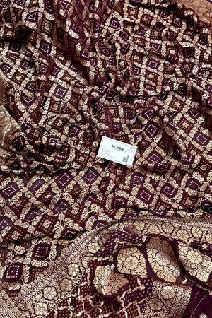 Wine Bandhej Georgette Silk Banarasi Saree