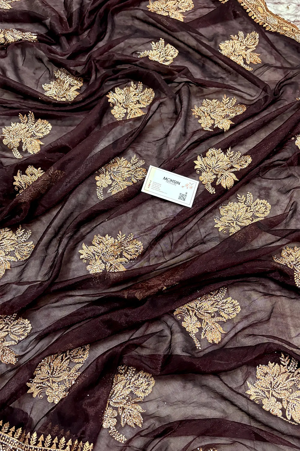 Wine Embordiery Siroski Work Silk Saree