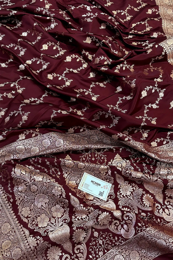 Wine Jhadi Jaal Katan Silk Banarasi Saree