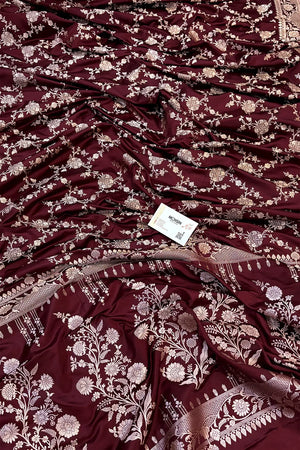 Wine Jhanjaal Katan Silk Banarasi Saree