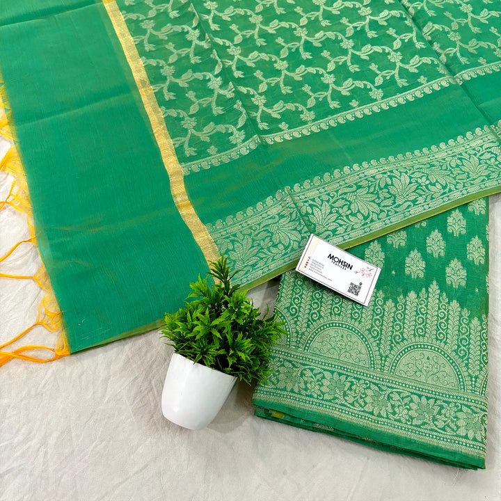 Green Frozen Tree Banarasi Silk Suit