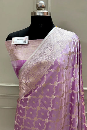 Lavender Qaidi Buti Katan Silk Banarasi Saree