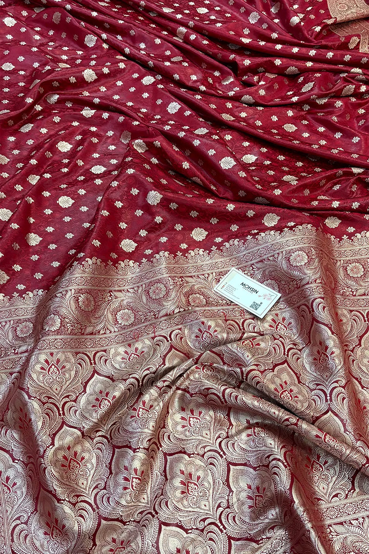 Dark Maroon Chunni Munni Katan Silk Banarasi Saree