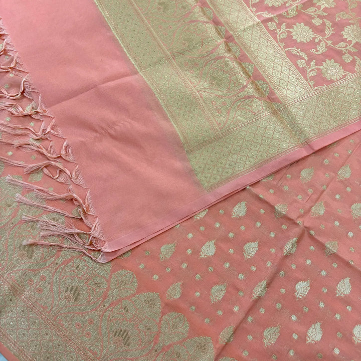 Peach Kalli Patta Katan Silk Banarasi Suit