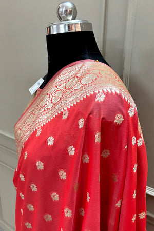 Dark Peach Ghonga Buti Katan Silk Banarasi Saree
