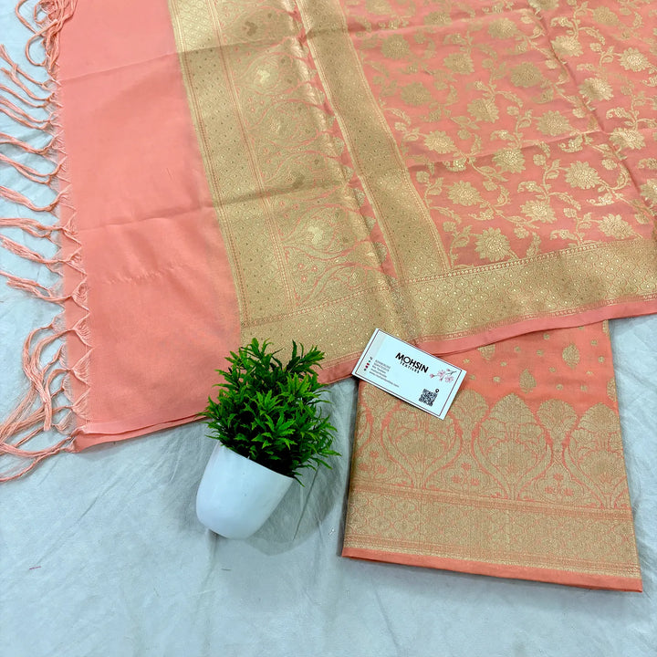 Peach Kalli Patta Katan Silk Banarasi Suit