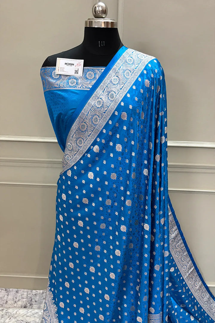 Firozi Chunni Munni Katan Silk Banarasi Saree