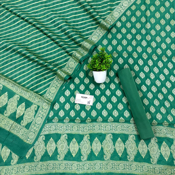 Green Jaguar Buti Georgette Silk Banarasi Suit