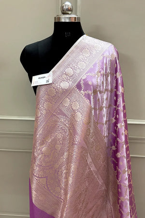 Lavender Qaidi Buti Katan Silk Banarasi Saree