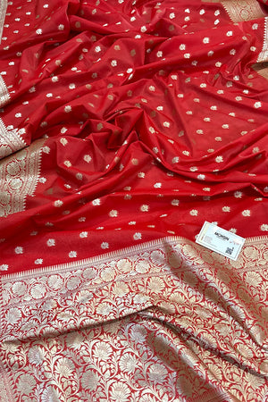 Dark Peach Ghonga Buti Katan Silk Banarasi Saree