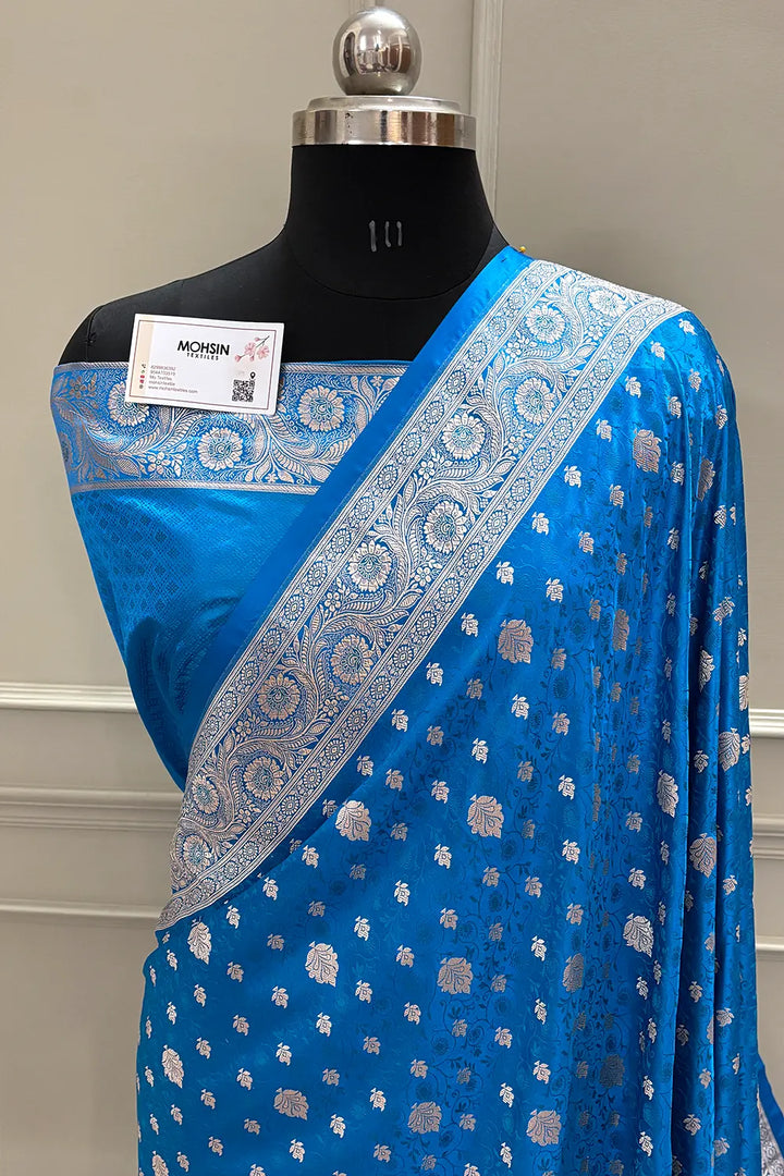 Firozi Chunni Munni Katan Silk Banarasi Saree