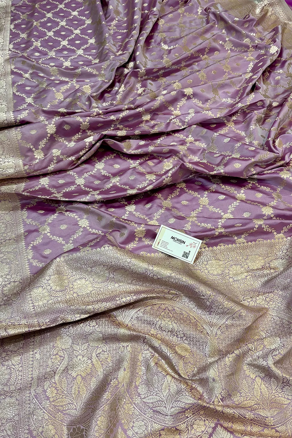 Lavender Qaidi Buti Katan Silk Banarasi Saree