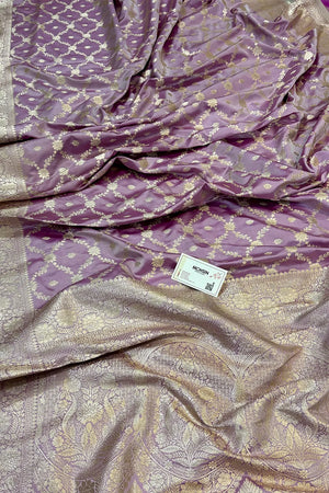 Lavender Qaidi Buti Katan Silk Banarasi Saree