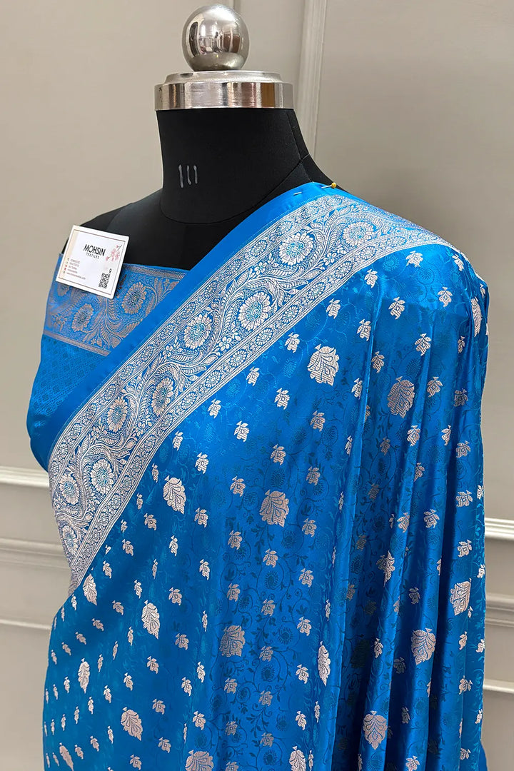 Firozi Chunni Munni Katan Silk Banarasi Saree