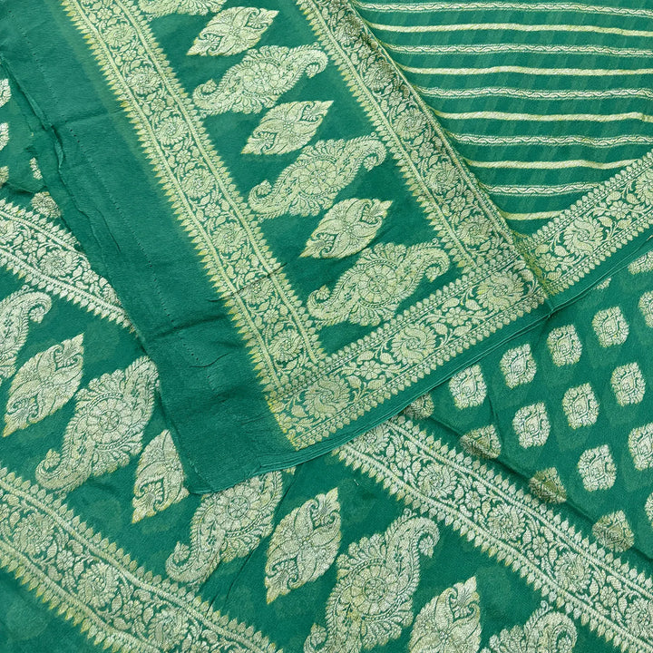 Green Jaguar Buti Georgette Silk Banarasi Suit