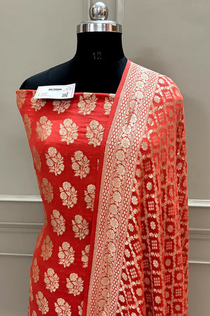 Orange Guldasta Pure Georgette Silk Banarasi Suit