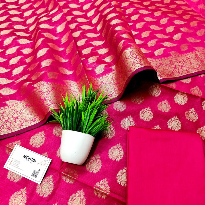 Pink Kalgha Buti Banarasi Silk Suit